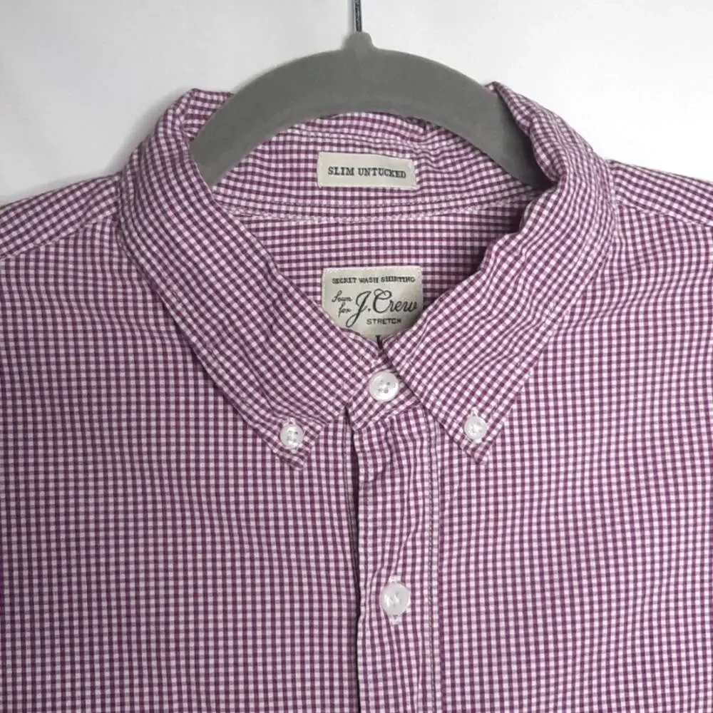 J. Crew Stretch Men's Slim Untucked Small Checkered Button Down Shirt Lg Short